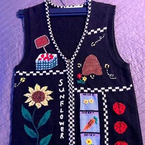 Vintage Embroidered Checkered Zippered Vest